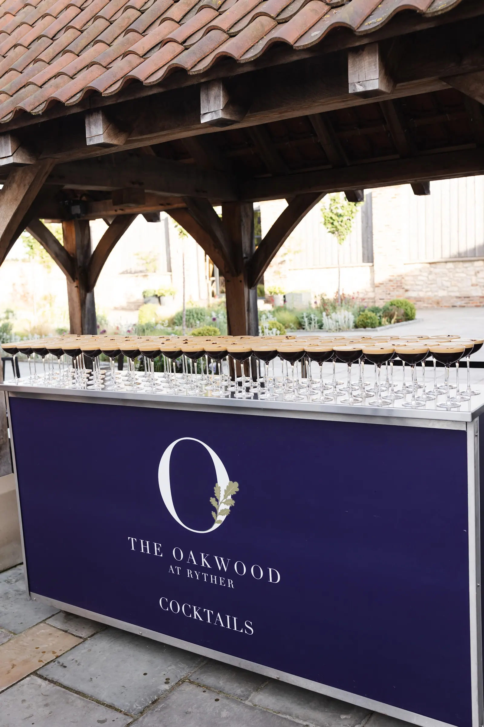The Oakwood drinks station under the pergola