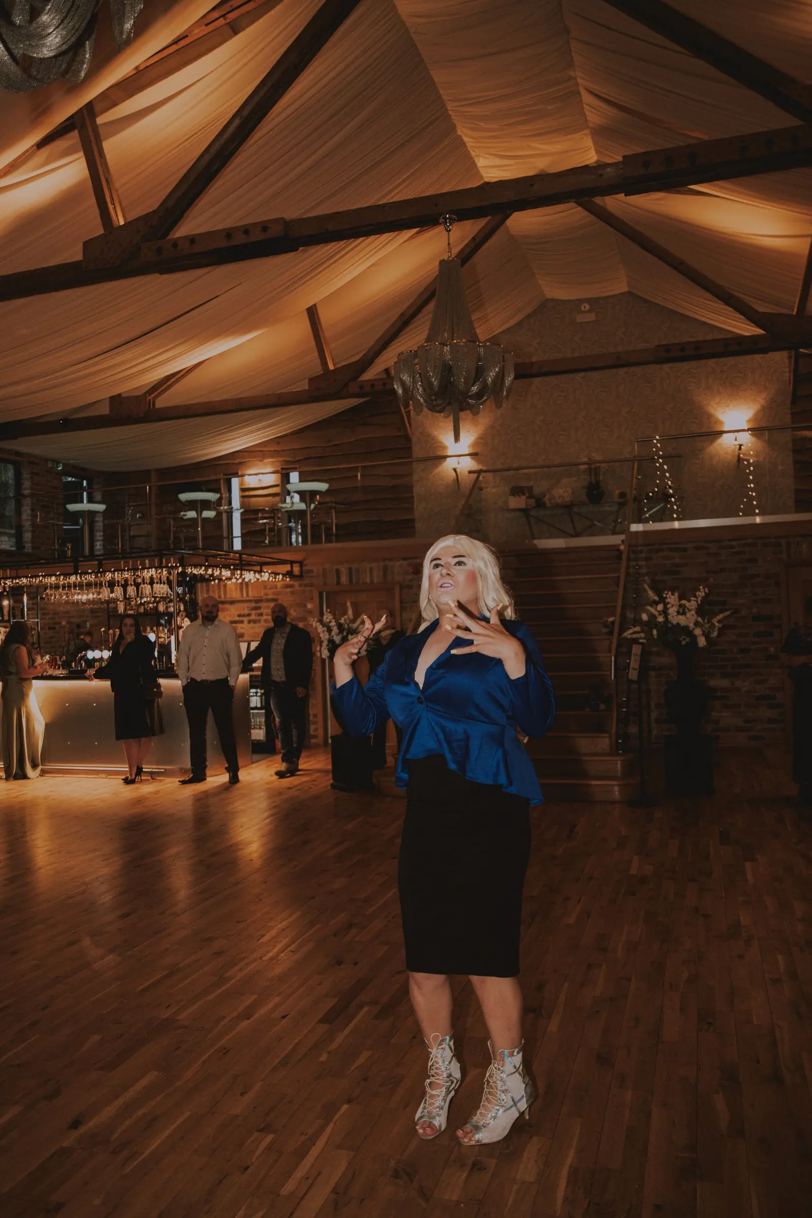 The dance floor beneath the beams of the Old Grain Store