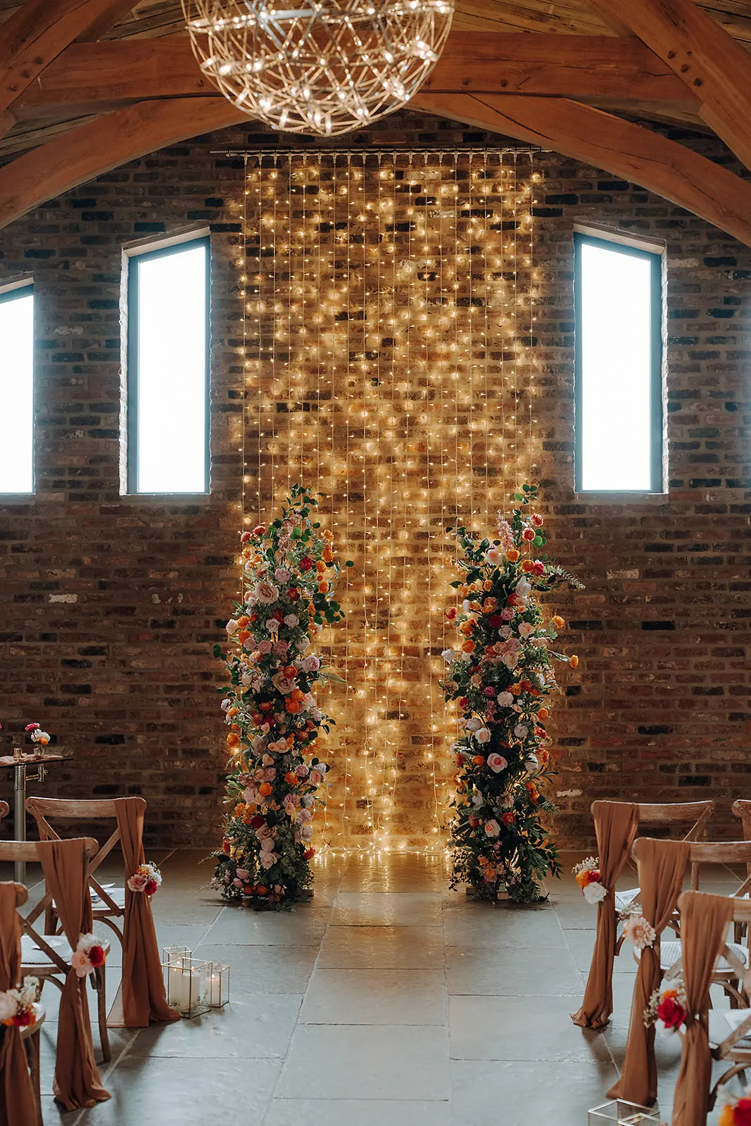 The fairy light curtain at the end of the Ceremony Hall aisle